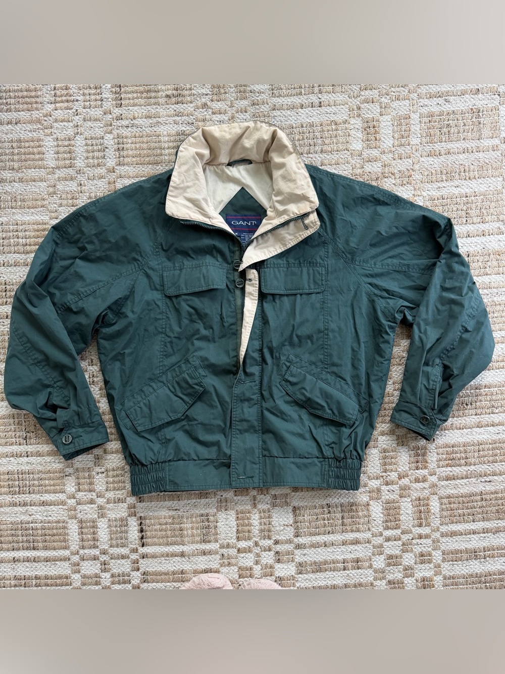 Gant Dark Green Rain Jacket with Cream Fleece Interior and Collar